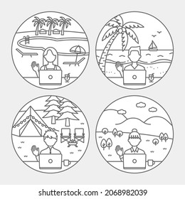 Worcation image on the coast, mountains, poolside, campsite