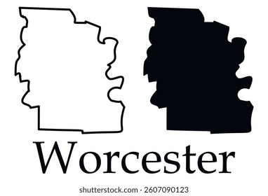 Worcester city map with black border outline vector