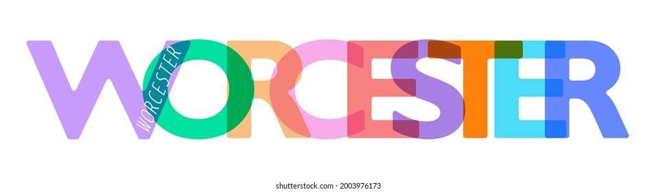 WORCESTER. The name of the city on a white background. Vector design template for poster, postcard, banner. Vector illustration.