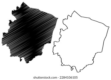 Worcester Non-metropolitan district, Cathedral city (United Kingdom of Great Britain and Northern Ireland, ceremonial county Worcestershire or Worcs, England) map vector illustration, scribble sketch 