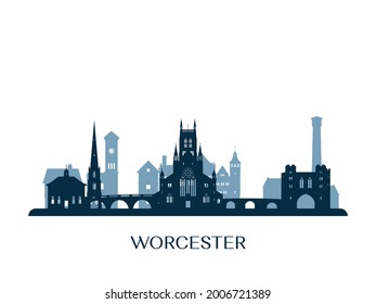 Worcester skyline, monochrome silhouette. Vector illustration.