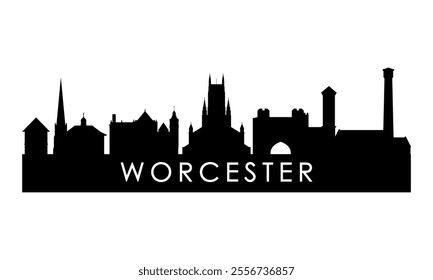 Worcester skyline silhouette. Black Worcester city design isolated on white background. 