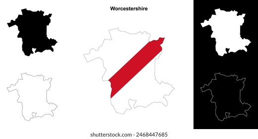 Worcestershire blank outline map set