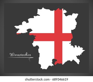 Worcestershire map England UK with English national flag illustration