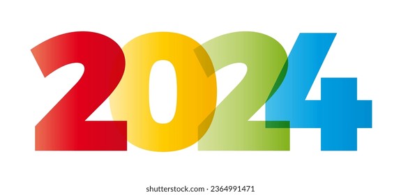 La palabra 2024. Cartel vectorial con el arcoiris de color.
