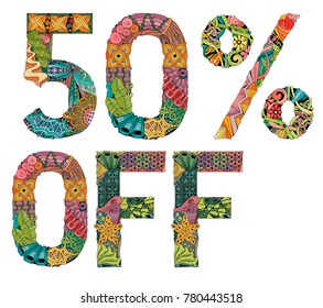 Word 50 percent off. Vector decorative zentangle object