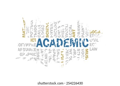 word academic with subject name math, science, history, geography