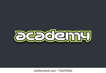 Word academy text concept typography design in green and white on a blue background