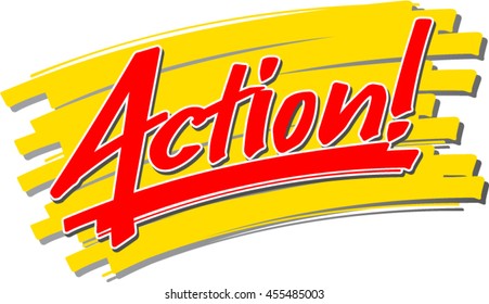 The word "Action!" hand written in front of a brush stroke