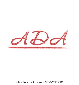 Word ADA Americans with Disabilities Act . Imitation of a red pencil with underlining. Vector icon isolated on white background.