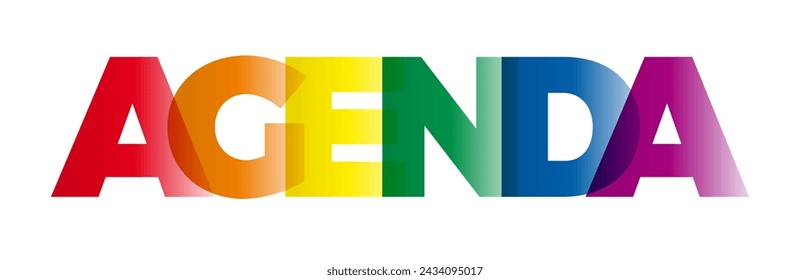 The word Agenda. Vector banner with the text colored rainbow.