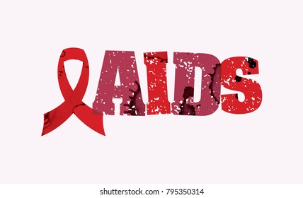 The word AIDS concept printed in letterpress hand stamped colorful grunge paint and ink. Vector EPS 10 available.