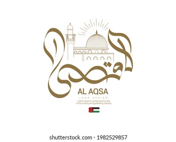 The word ALAQSA written in Arabic calligraphy, with the Palestinian Flag