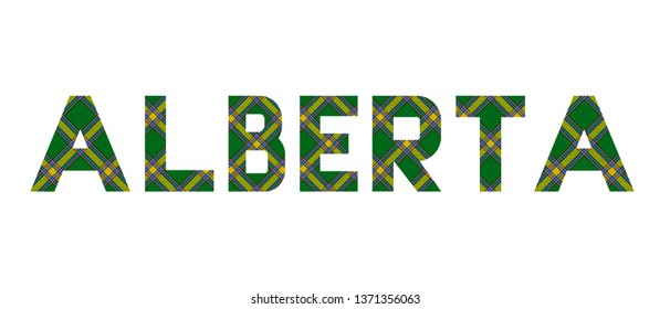 The word "Alberta" composed of letters from the diagonal Alberta tartan. Transparent background.