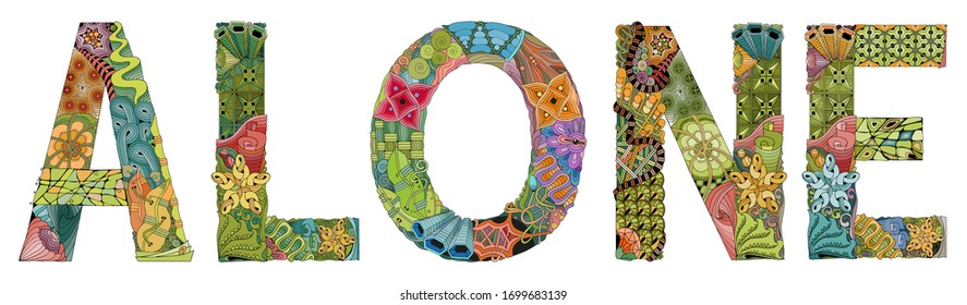 Word ALONE. Vector zentangle object for decoration