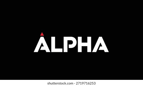 La palabra ALFA se presenta en letras mayúsculas blancas sobre un fondo negro profundo. Un Pequeño y vibrante triángulo rojo adorna la parte superior del