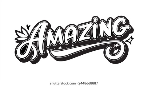 Word "Amazing" in Groovy retro style. Vintage hippie 70s 80s aesthetic theme. Isolated on white. Vector illustration.