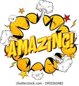 Word Amazing on comic cloud explosion background illustration