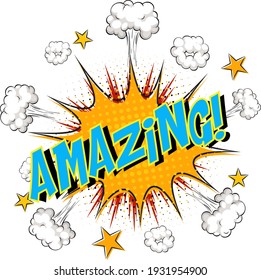 Word Amazing on comic cloud explosion background illustration