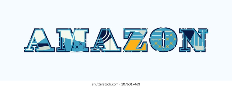 The word AMAZON concept written in colorful abstract typography. Vector EPS 10 available.