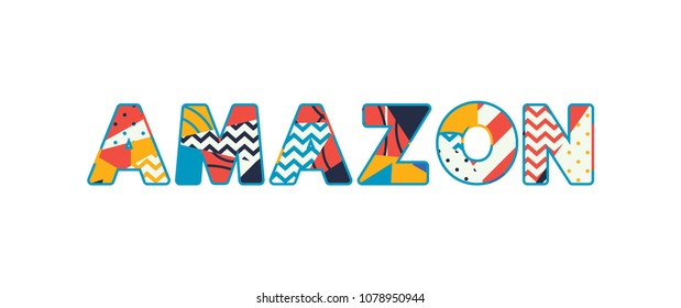 The word AMAZON concept written in colorful abstract typography. Vector EPS 10 available.