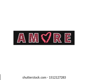 Word Amore decorated red leopard print and red heart