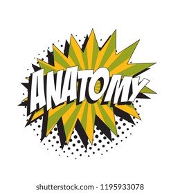 word anatomy in colorful retro comic speech bubble with halftone dotted shadow on white background