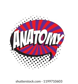 word anatomy in colorful retro comic speech bubble with halftone dotted shadow on white background