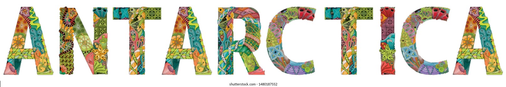 Word Antarctica. Vector zentangle object for decoration