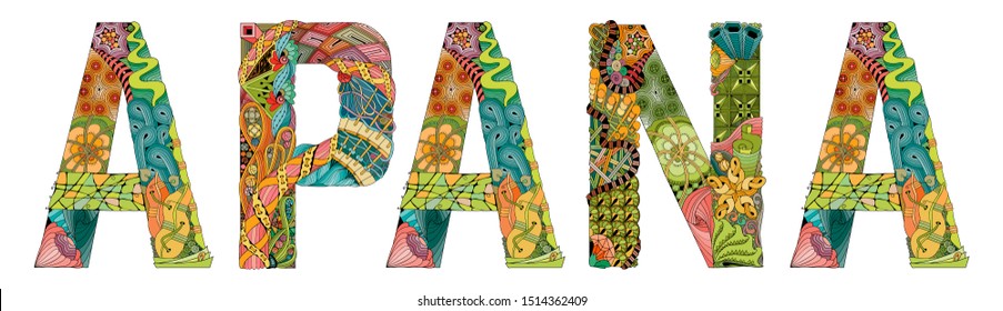 Word APANA. Vector zentangle object for decoration
