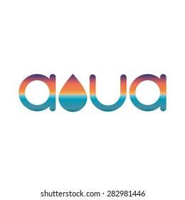 Word aqua logo sunset or sunrise gradient colors double exposure illustration, t-shirt print marine seascape water element of design
