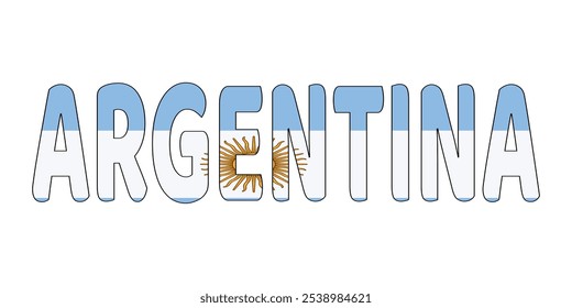 A palavra ARGENTINA é exibida em letras grandes e em negrito. As letras são coloridas com as cores da bandeira argentina: azul claro, branco e amarelo.