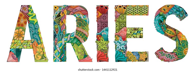 Word ARIES. Vector zentangle object for decoration