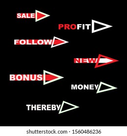 word arrows to attract attention, in red, black, white and pale green colors