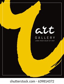 Word art brush lettering. Art gallery cover poster with yellow brush strokes
