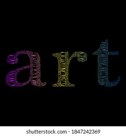 arte de palabras hecho de círculos burbujas con bello gradiente sobre fondo negro oscuro. Ilustración del vector