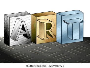 palabra arte con textura metálica aislado en blanco