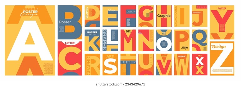 Word art printable alphabet capital letters poster set competiable with A3 and A4 ratios warm and cool colors vector set mega poster set