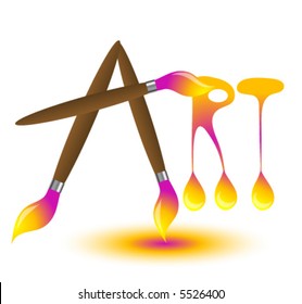 The word Art spelled out in paint brushes and drips over a white background. Vector.