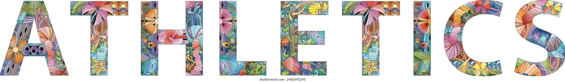 Word ATHLETICS. Vector zentangle object for decoration