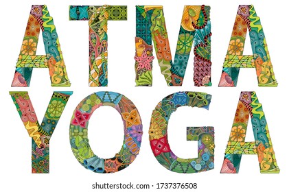 Word ATMA YOGA. Vector decorative zentangle object