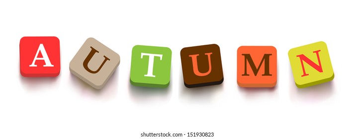 Word "autumn" with colorful blocks isolated on a white background. Description with bright cubes. Vector illustration EPS 10.