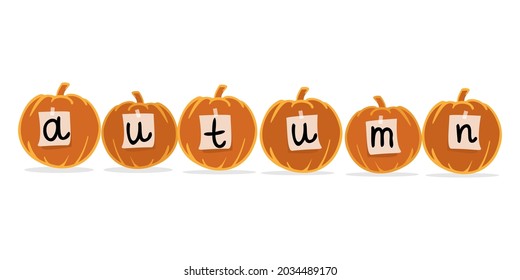 
word autumn on the pumpkins on the white background