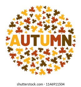 The word AUTUMN surrounded by tree leaf. Vector background illustration.
