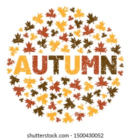 The word AUTUMN surrounded by tree leaf. Vector background illustration.