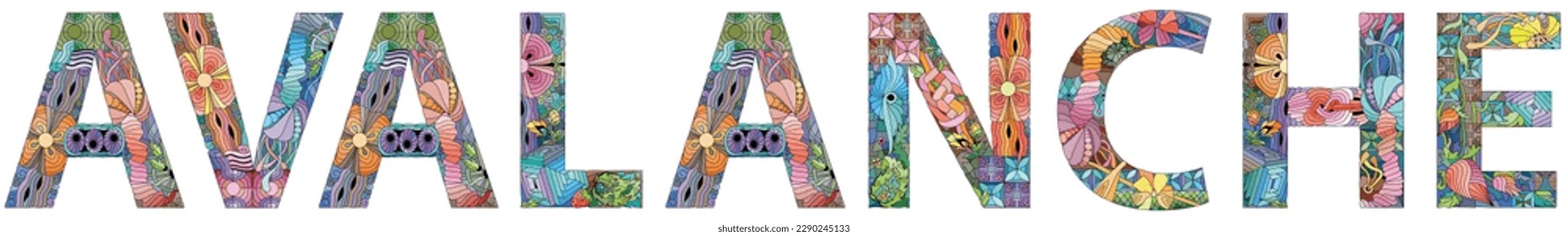 Word Avalanche. Vector decorative zentangle object. Hand-painted art design