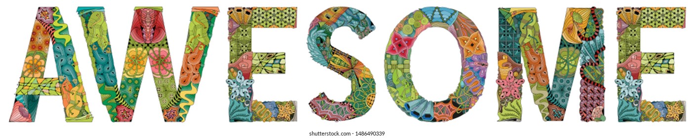 Word AWESOME. Vector zentangle object for decoration