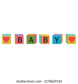 The word baby made of wooden cubes, color vector illustration, letters
