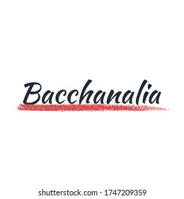 The word bacchanalia with underline. Extreme degree of mess, clutter . Vector icon isolated on white background.