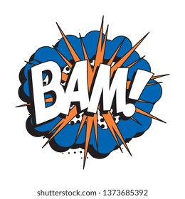 word 'BAM!' in retro comic speech bubble with halftone dotted shadow on white background. vector vintage pop art illustration easy to edit and customize. eps 10